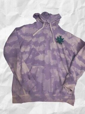 Men's Lilac Tie-Dye Crewneck Hoodie with Chest Leaf Graphic